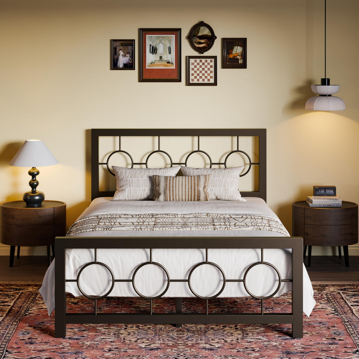 Full Size Brown Metal Bed Frame with Headboard and Footboard Q1886